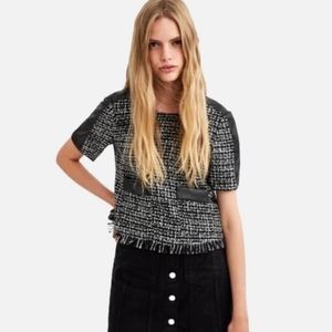 NWT Zara leather tweed top